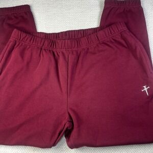 Three Nails Mens Burgundy Fleece Jogger Sweatpants XXL Maroon Logo Activewear